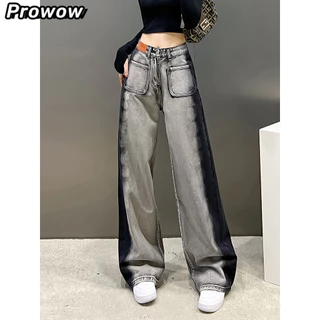 Prowow quần ống rộng quần nữ jean Casual Comfortable Xu hướng Cổ điển WNK2440BBS 15Z240412