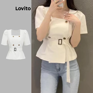 Lovito Áo sơ mi trơn có thắt lưng thanh lịch cho nữ L86ED424