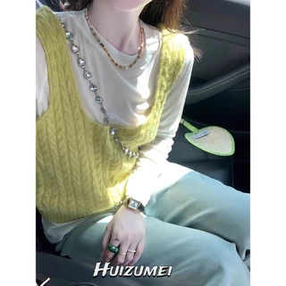 Huizumei Áo Vest Nữ Suspender Áo Vest Ngắn Mới Dệt Kim Top
