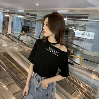 Quần Áo Rời Tay Ngắn 2024 Áo Thun Top Influencer Vai Rò Rỉ Vai Nửa Tay Hợp Thời Trang t Nữ Mùa Hè