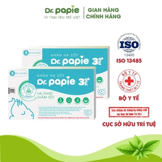 Combo 2 Khăn Lau Hạ Sốt 3+ Dr Papie Thải Nhiệt Hạ Sốt Chuẩn Nhi Khoa, Ngăn Ngừa Co Giật Cho Bé Hộp 5 Gói x 5 Khăn/Gói