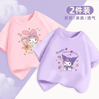 【92K-2 Miếng】Kuromi Melody Trẻ Em Áo Thun Tay Ngắn Bé Gái Mùa Hè Sanrio In Hình Trung Nhỏ Trẻ Em Hợp Thời Trang Nửa Tay