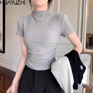 HUAYUZHI áo phông áo thun nữ croptop baby tee Casual Fashion Comfortable Minimalist WTX24407MS 15Z240413