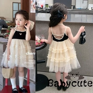 Bb-little Girls Váy công chúa mùa hè không tay hở lưng vải tuyn chắp vá