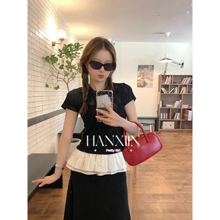 HANXIN áo phông áo thun nữ croptop baby tee Stylish Đơn giản Comfortable Cổ điển WTX2430RFC 19Z240509