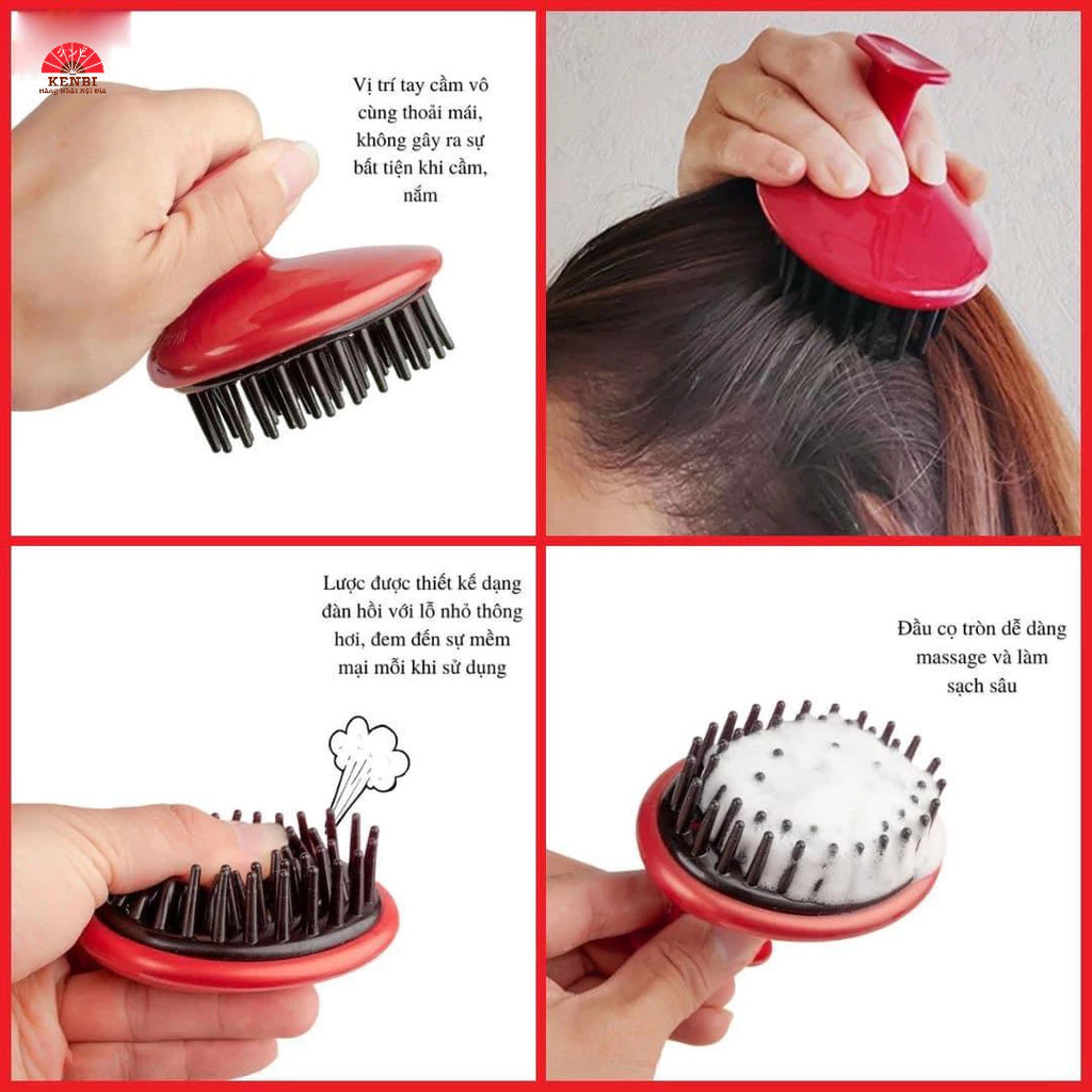 Lược massage gội đầu Tubaki 8cm màu đỏ Nhật Bản tạo cảm giác thoải mái cho da đầu, kích thích mọc tóc