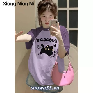 Xiang Nian Ni Nữ Mùa Hè Ngọt Ngào Mát Top Retro Áo Thun Ins Màu Tương Phản Tay Ngắn