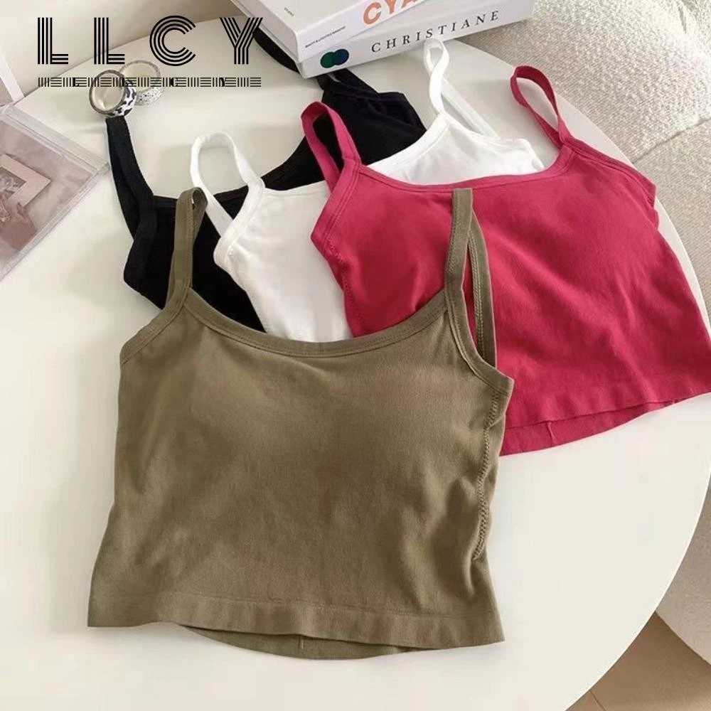 Áo hai dây LLCY, Áo nữ không tay cay, INS có miếng đệm ngực Hip Hop Sling Summer Tube Top ngoài trời