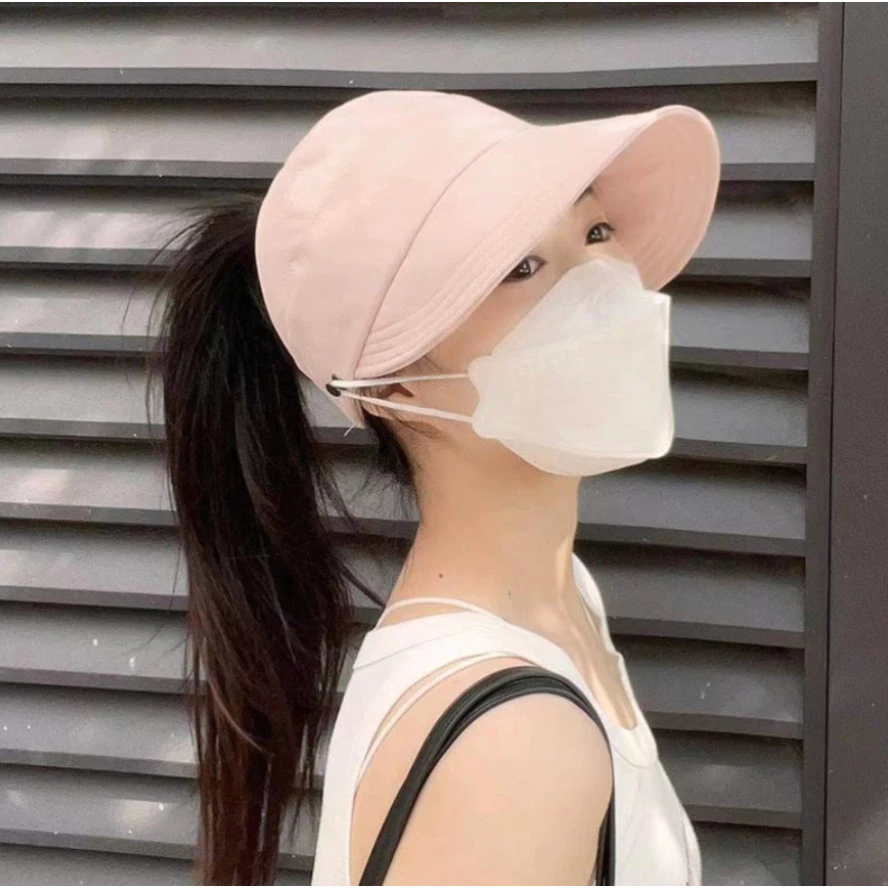 Mũ Bucket Phong Cách Hở Chóp Chống Nắng Có Nút Đeo Khẩu Trang Thời Trang, Mũ Lưỡi Trai Chống Nắng Chống Tia U