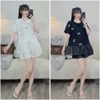 Áo Bầu AB66 Công Sở bigsize Dáng baby doll đính nơ xinh hàng đẹp-áo bầu mẫu mới