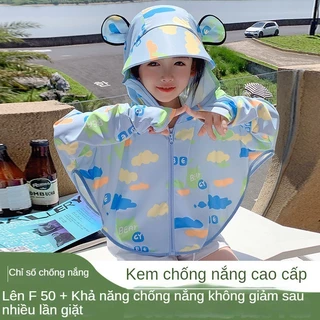 Trẻ Em Chống Nắng Quần Áo Mùa Hè Phong Cách Mới Bé Gái Bé Trai Băng Lụa Chống Tia Cực tím Thoáng Khí Áo Choàng Có Mũ Trùm Đầu Sunscre