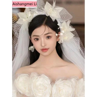 [Aishang Trang Sức Đẹp] Phong Cách Mori Phong Cách Pháp Ảnh Cưới Phong Cách Mới Veil Cô Dâu Mũ Đội Đầu Hoa Phong Cách Đám Cưới Trang Sức Retro Phụ Kiện