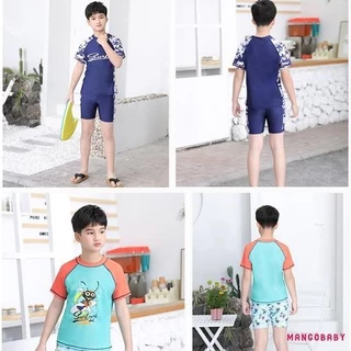 Mg-baby Boy Rash Guard Đồ bơi Áo bơi tay ngắn + Bộ quần áo có nắp bơi Bộ đồ tắm Đồ bơi