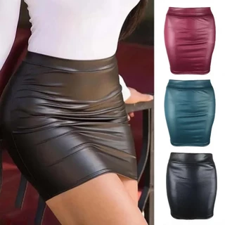 ⭐READY STOCK ⭐Sexy Mini Skirt Cozy Female Matte Skinny Solid Color Comfy Faux Leather[Overseas Products]