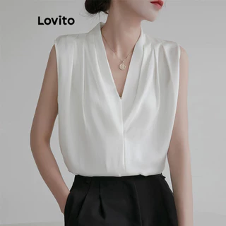 Lovito Áo ba lỗ xếp li trơn thanh lịch dành cho nữ LNE53090