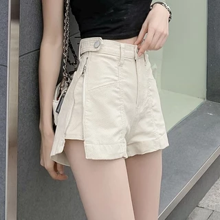 Lorante/New Fashion/Mùa xuân phong cách mới bên Zipper lỏng lẻo chân rộng quần short/hiển thị gầy eo cao denim quần short/quần short thời trang