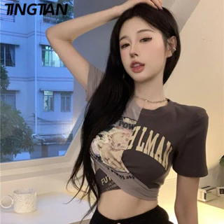 TINGTIAN áo phông áo thun nữ croptop baby tee Stylish phổ biến Hàn Phong Fashion WCS2450I84 20Z240512