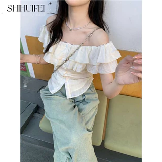 SHIHUIFEI áo trễ vai nữ áo kiểu hàn quốc Xinh  ins nhí nhảnh Fashion WCS2450RSF 20Z240518