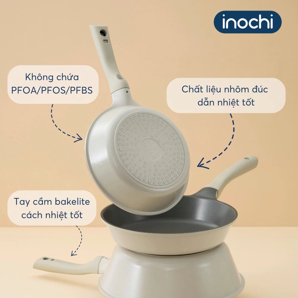 [Phiên bản Cao Cấp] Chảo OMI GREY INOCHI chống dính Teflon (PTFE) Megastone cao cấp, Chống trầy xước