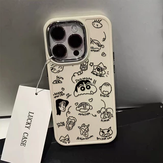 Ốp Điện Thoại Họa Tiết Crayon Shin-chan Màu Đen Cá Tính Tương Thích Cho IPhone 13 15 12 11 14 Pro MAX XR X XS MAX 15Plus Se2020 7 / 8 Plus Vỏ Điện Thoại Kim Loại Lỗ Lớn Silicon Mềm