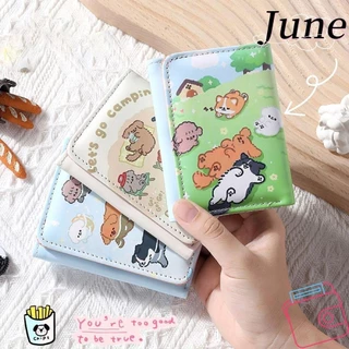 Ví đựng tiền xu JUNE, Da PU dễ thương Mèo con Thẻ tín dụng Holoder, Đơn giản INS Style 3 lần Ví đựng thẻ cho bé gái Quà tặng học sinh