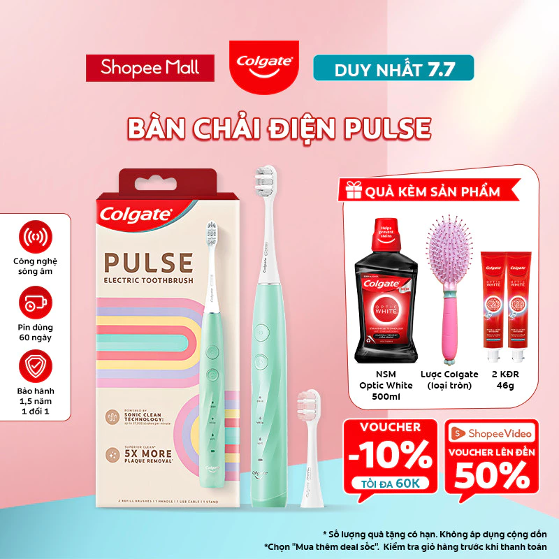 Bàn chải điện Colgate PULSE công nghệ sóng âm, sạch mảng bám gấp 5 lần, pin 60 ngày