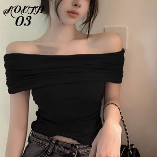 Một Vai Hot Girl Pure Lust Phong Cách Rò Rỉ Vai Ngắn Slim Fit Eo Nữ Top