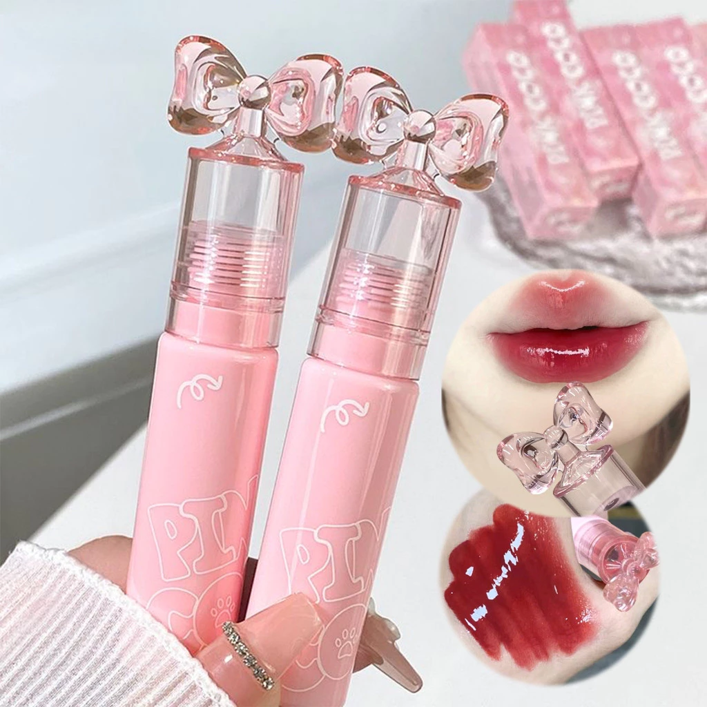 Son Kem Bóng Pink COCO nơ hồng trang điểm môi căng mọng Chống Thấm Nước Lâu Trôi Son