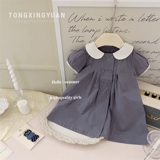 Đầm Công Chúa Bé Gái Mùa Hè Màu Trơn Hàn Quốc Dễ Thương Trẻ Em Đầm Cotton Bé Gái Đầm Mỏng Phong Cách AKHM