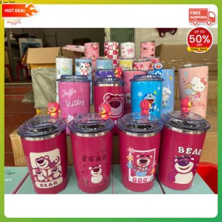 Bình Nước Giữ Nhiệt Hình Gấu Dâu Tây Bình Nước Hoạt Hình Dễ Thương 500ML tặng kèm túi đựng ly trong.(Sỉ hot)