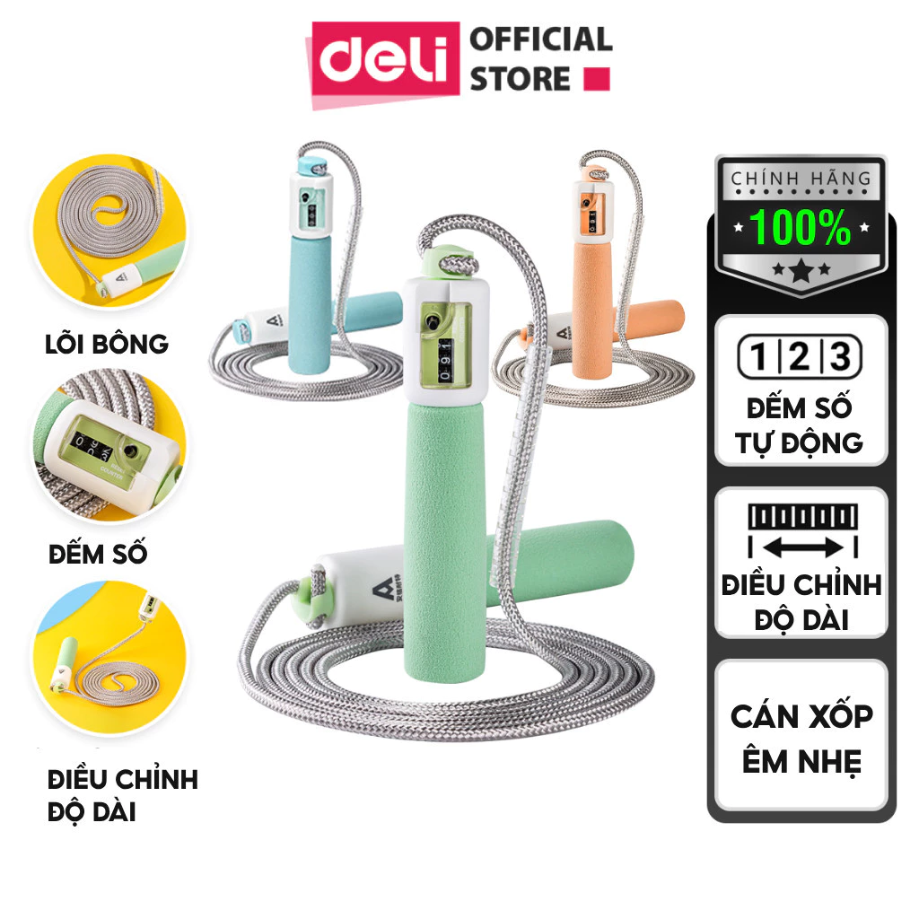 Dây nhảy thể dục cao cấp cho bé - Đếm Số Tự Động Deli DELI - Dây nhảy trẻ em Lõi bông Có Chỉnh Độ Dài màu Pastel