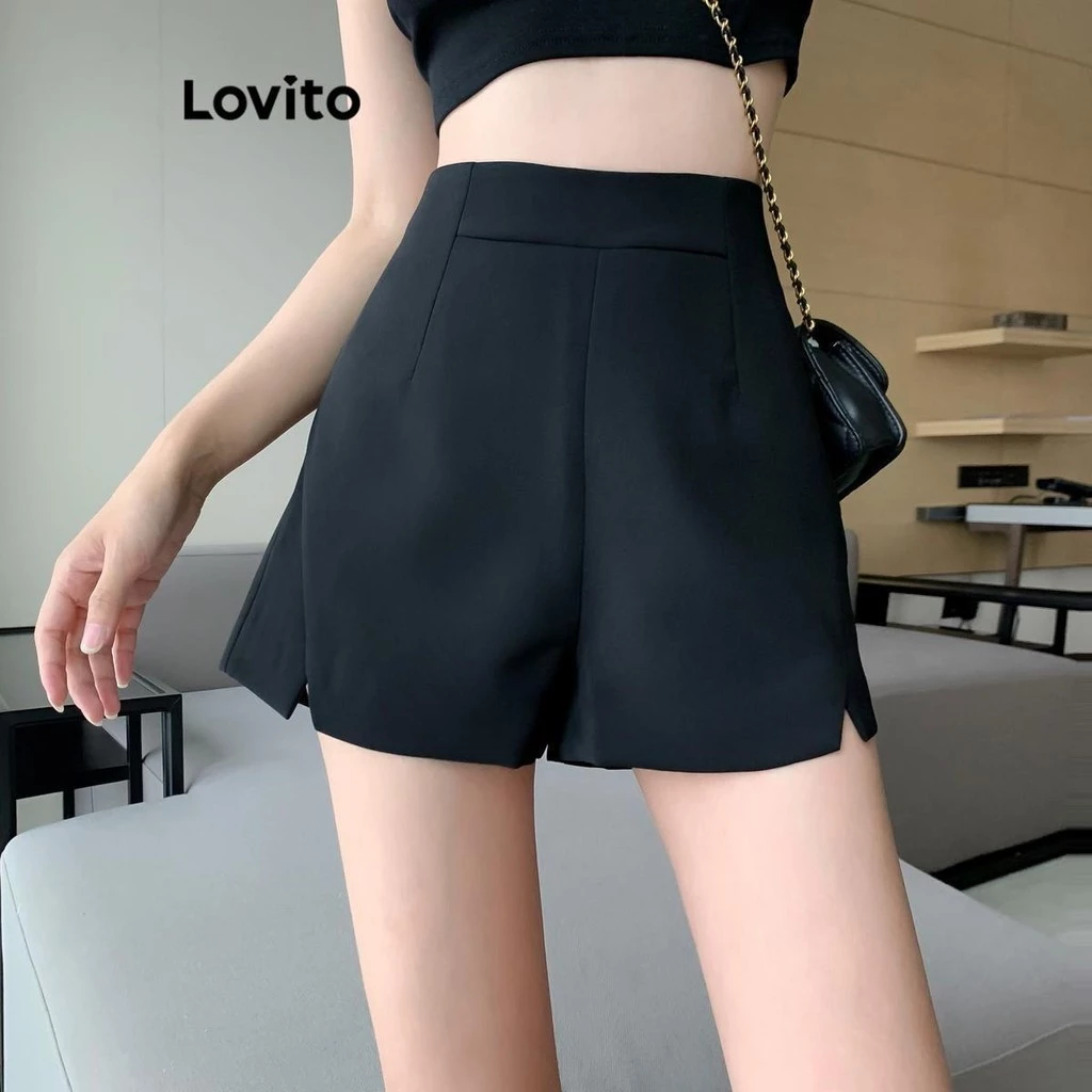 Lovito Quần short xẻ tà trơn thường ngày cho nữ LNA54131