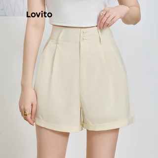 Lovito Quần short xếp ly cài nút phong cách Boho cho nữ L83EN294