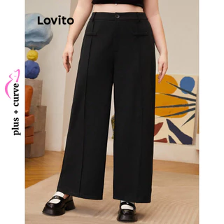 Lovito Plus Size Curve Quần có cấu trúc trơn đơn giản dành cho nữ LBL11220