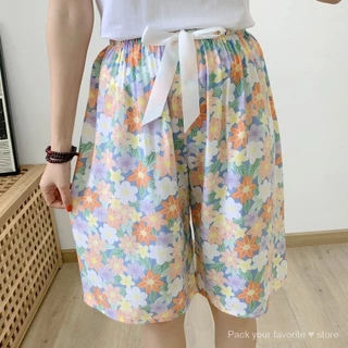 Cotton Lụa Pyjama Quần Nữ Mùa Hè Mỏng Phong Cách Kích Thước Lớn Rời Nhân Tạo Dày Quần Đi Biển Có Thể Mặc Bên Ngoài Nhà Quần Hoa