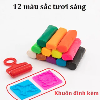 Hộp đất nặn hữu cơ 12 màu kèm hộp, chất liệu an toàn,  Dẻo Mịn cho bé