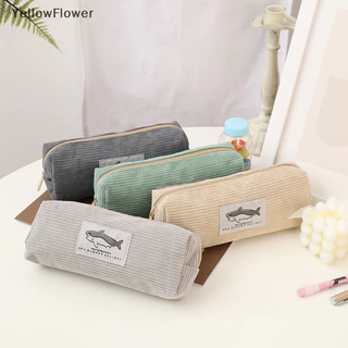 Yellowflower Shark Pencil Case Corduroy Pen Case Kawaii Văn phòng phẩm Dung tích lớn Pencilcase TH