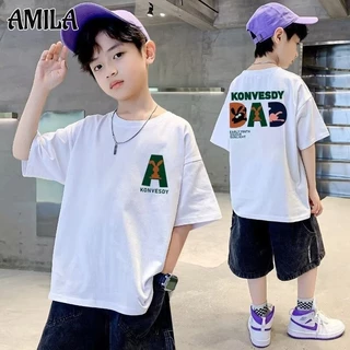 Áo thun ngắn tay mùa hè cho bé trai phong cách Hàn Quốc đơn giản vừa và lớn thời trang trẻ em Áo thun ngắn tay hoạt hình bé trai và bé gái mùa hè