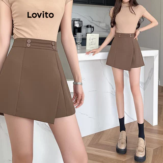 Lovito Quần short nút trơn thông thường cho nữ LNA53118