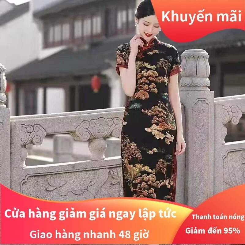 Đầm Sườn Xám Ngắn Tay In Họa Tiết retro Thời Trang Cao Cấp Cho Nữ nar