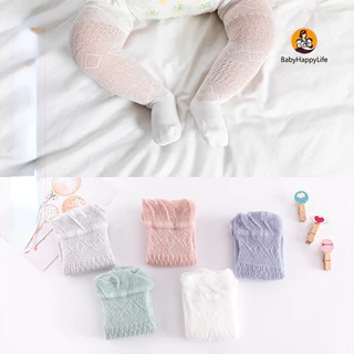 Vớ Cotton Mềm Mỏng Cao Qua Gối Phối Lưới Thoáng Khí Màu Trơn Dành Cho Trẻ Sơ Sinh