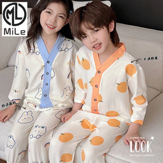 [Ml] 80-160cm Trẻ Em Mùa Hè Homewear Phù Hợp Với Bé Trai Hoạt Hình Nút Áo Cardigan Bộ Đồ Ngủ Bé Gái Cặp Cardigan Tay Ba Phần Tư Bộ Đồ Điều Hòa Không Khí