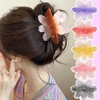 Kẹp Tóc Lớn Gradient Frangipani - Vuốt Tóc Lớn Hoa Y2K - Phong Cách INS Hàn Quốc, Thanh Lịch, Ngọt Ngào, Dễ Thương - Kẹp Cá Mập Đi Biển Kỳ Nghỉ - Dành Cho Nữ Bé Gái - Kẹp Lấy Hoa Hướng Dương