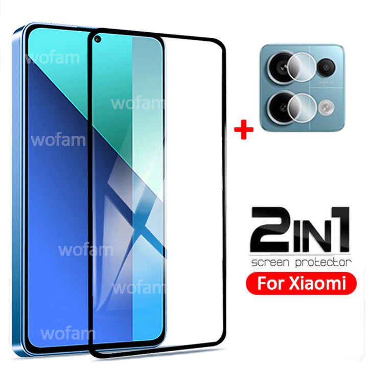 2 in 1 Xiaomi Kính Cường Lực Full màn + Dán bảo vệ camera Cho Xiaomi Redmi Note 13 12 Pro+ Plus 12s 11 11S 10 9 9s 8 Pro Redmi 13C 12 10C 9T 9A 9C A2+ Poco C65 F3 F5 Pro X5 4G 5G