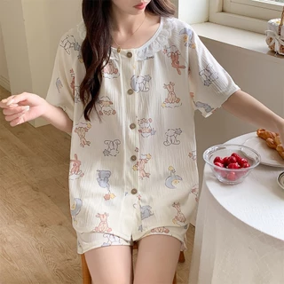 Mùa Xuân Mùa Hè Phong Cách Mới ins Phong Cách Bộ Đồ Ngủ Nữ Ren Cổ Tròn Cardigan Rời Bộ Đồ Thường Ngày