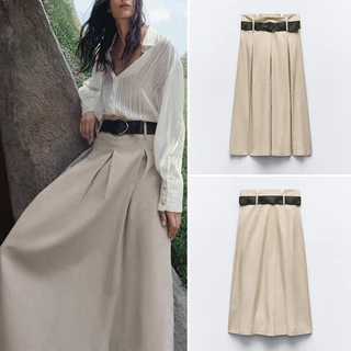Zara Summer Sản phẩm mới Váy pha trộn thắt lưng đơn giản dành cho nữ 2157051