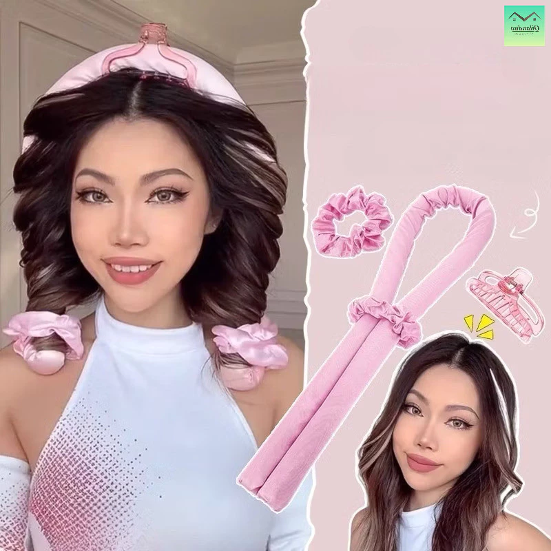Bộ Thanh uống tóc xoăn sóng + 2 món kẹp tóc + dây chun, uốn tóc không cần dùng nhiệt, uốn tự nhiên không làm hư tổn tóc