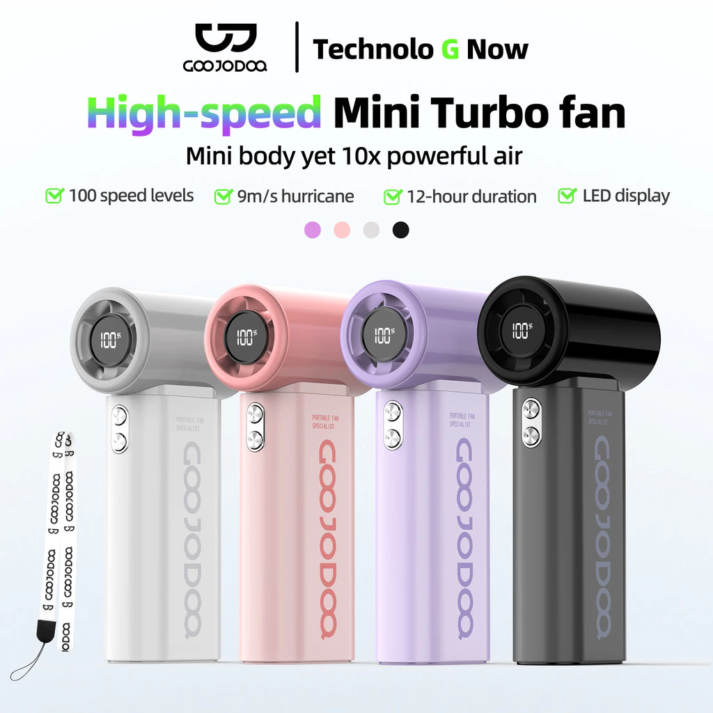 Quạt bỏ túi tốc độ cao GOOJODOQ Màn hình LED tăng cường sức gió gấp 10 lần và dây đeo di động4000mAh