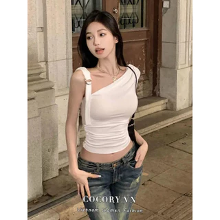 Cocorygirl Thời Trang Gợi Cảm Slim Cơ Bản Tắt Vai Ngắn Tay Áo Nữ Quần Áo Top