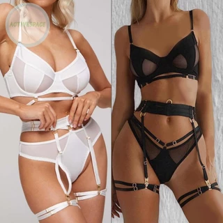 Bộ áo ngực xuyên thấu gợi cảm dành cho nữ có thắt lưng Garter và thông đen / trắng